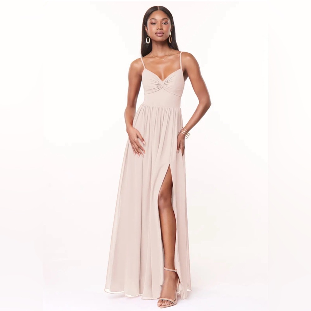 NWT Azazie Zeya A-Line V-Neck Pleated Chiffon Dress in Rose Petal